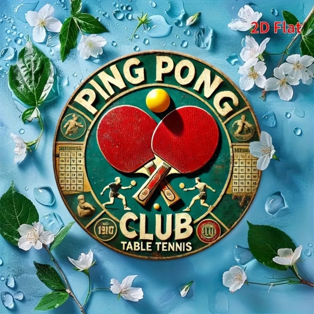 Table Tennis Dimension - Placa de Metal Redonda Vintage 2D